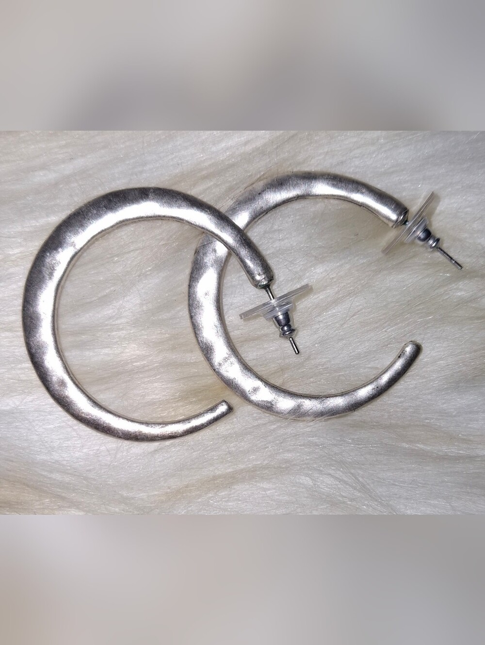 Hammered Silvertone Semi Hoop Earrings Minimalist Boho Chic